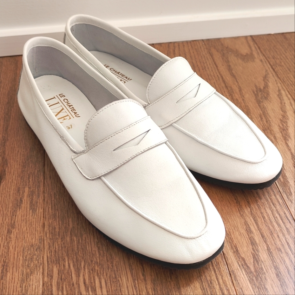 Le Chateau Luxe white leather driving shoe loafer women size 37 (7)